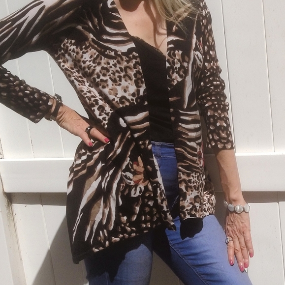 Cache leopard print open front sweater small - Picture 4 of 6